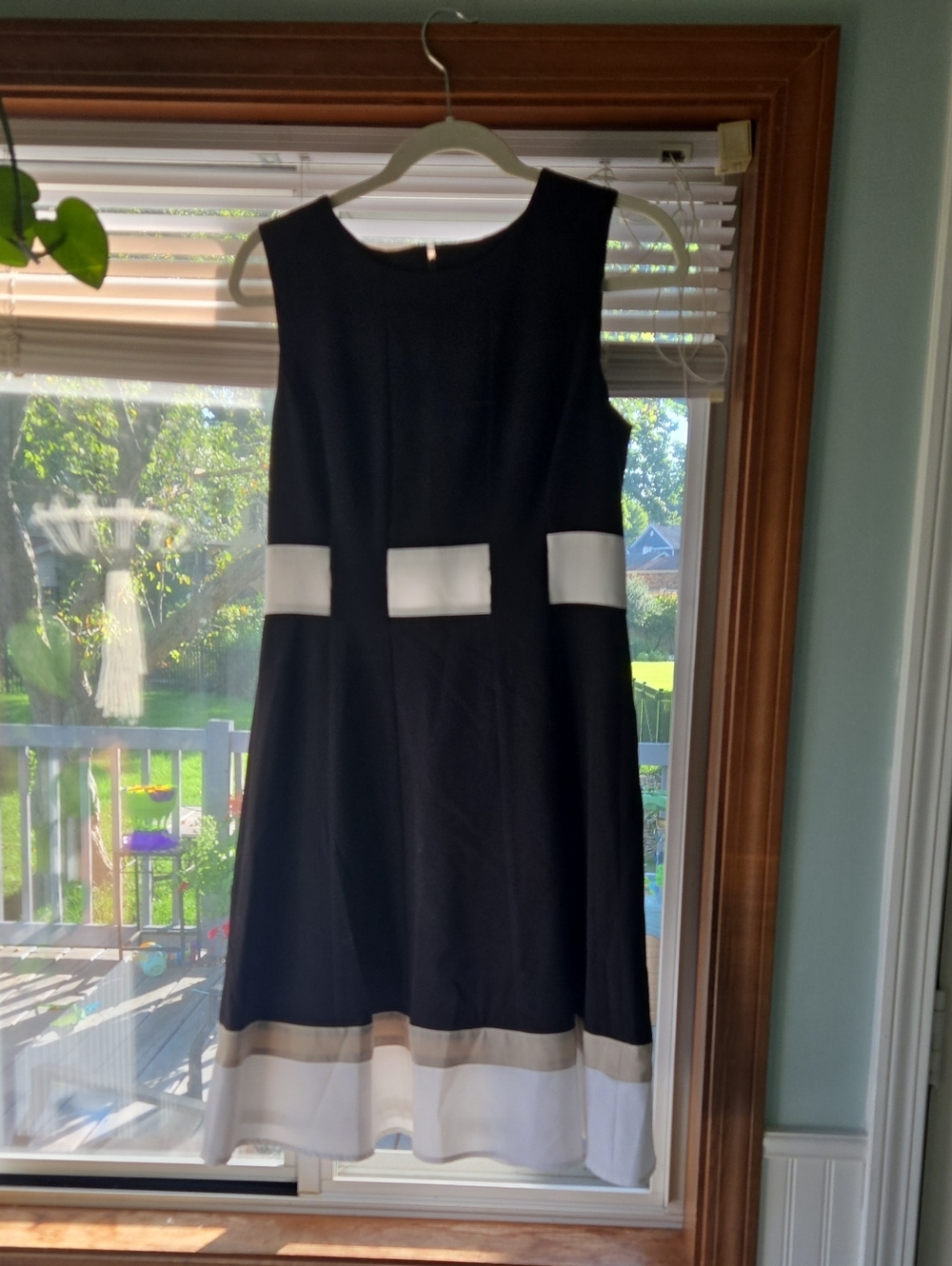 Calvin Klein Black Dress with White Waist and Hem Panels